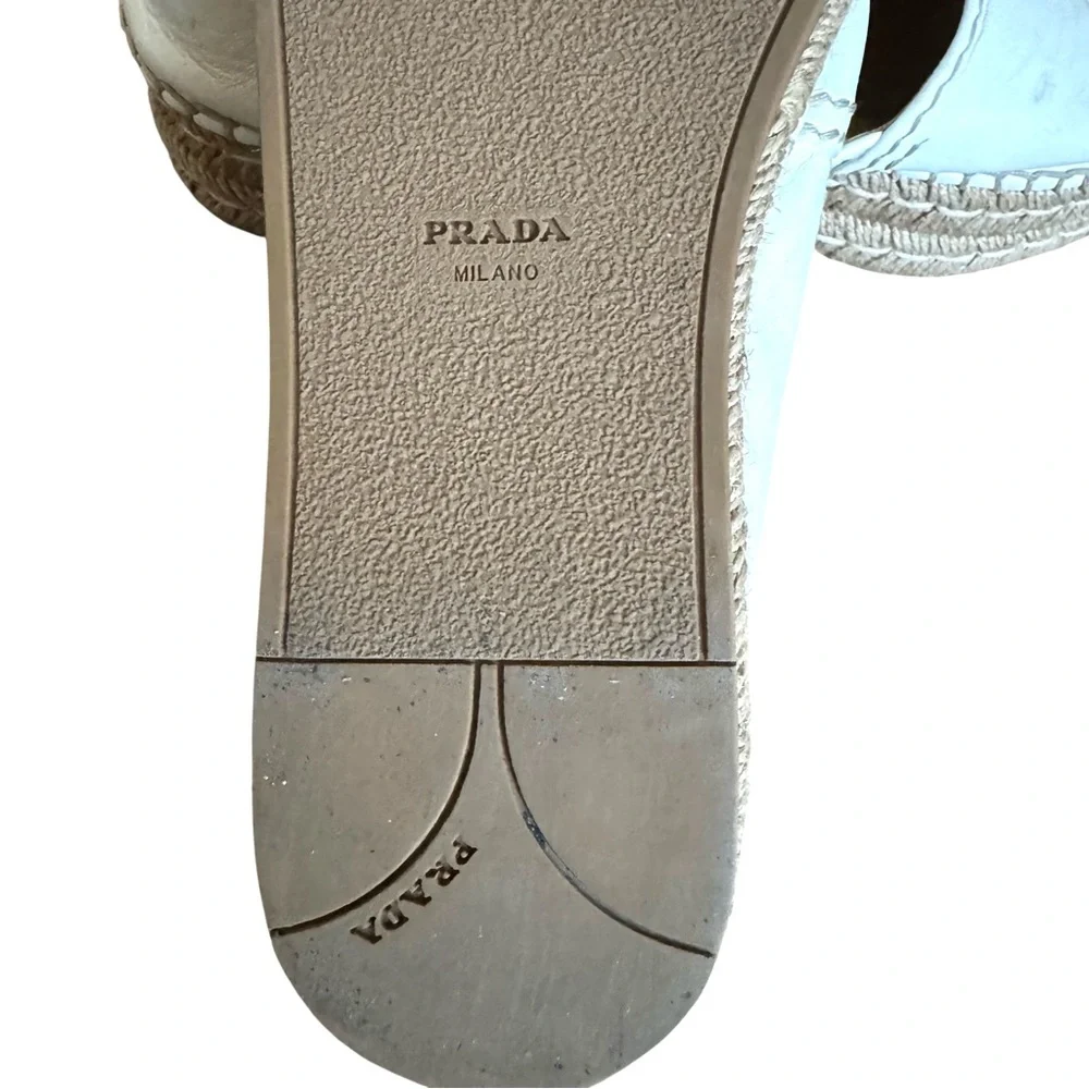PRADA Platform Open Toe Espadrille White Nappa Leather